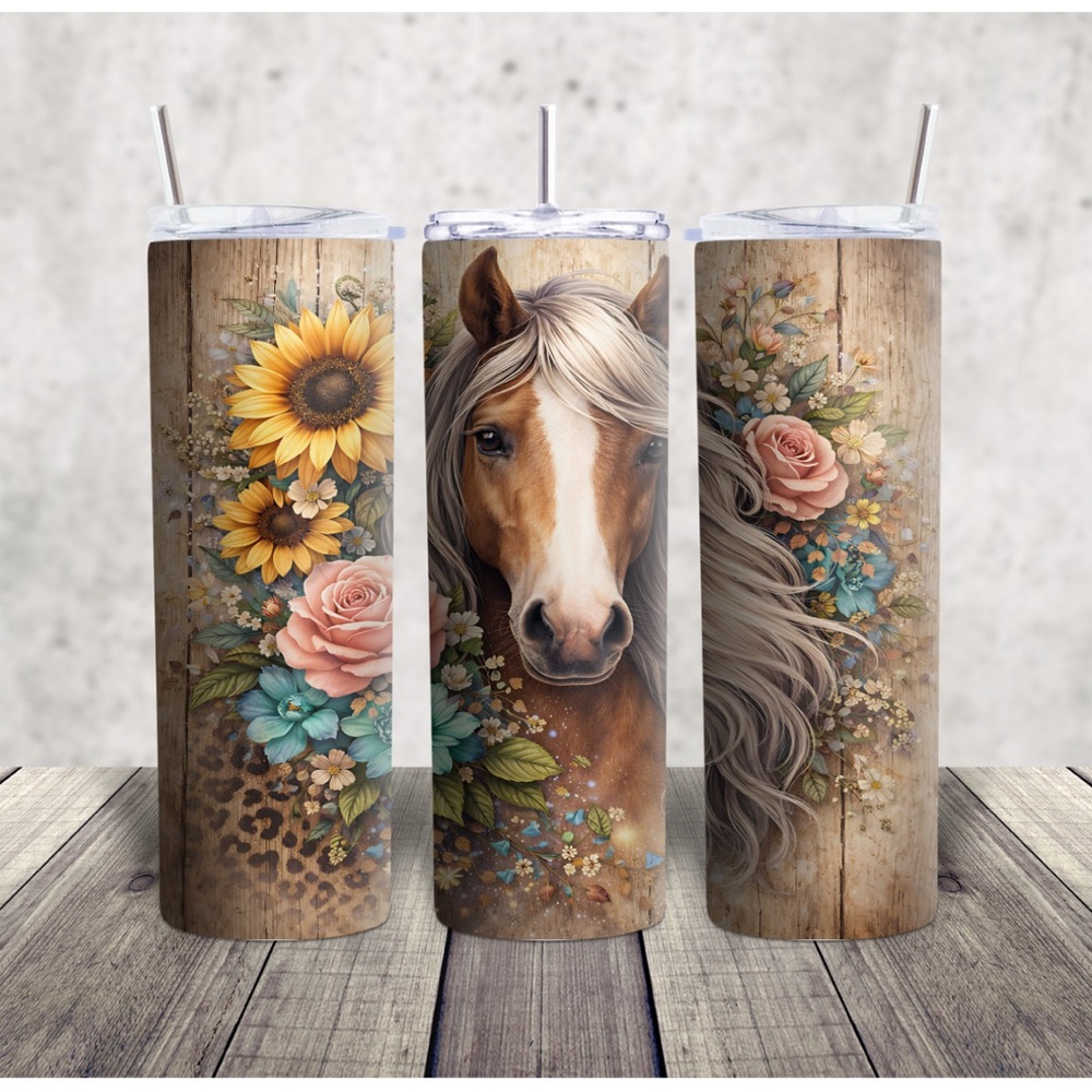 Floral Horse Tumbler with Straw